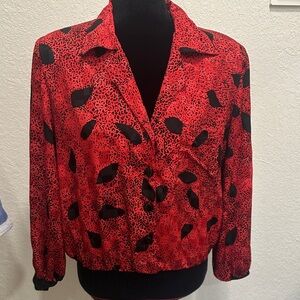 Stylish Vintage Red and Black Women's Collared Blouse With Shoulder Pads